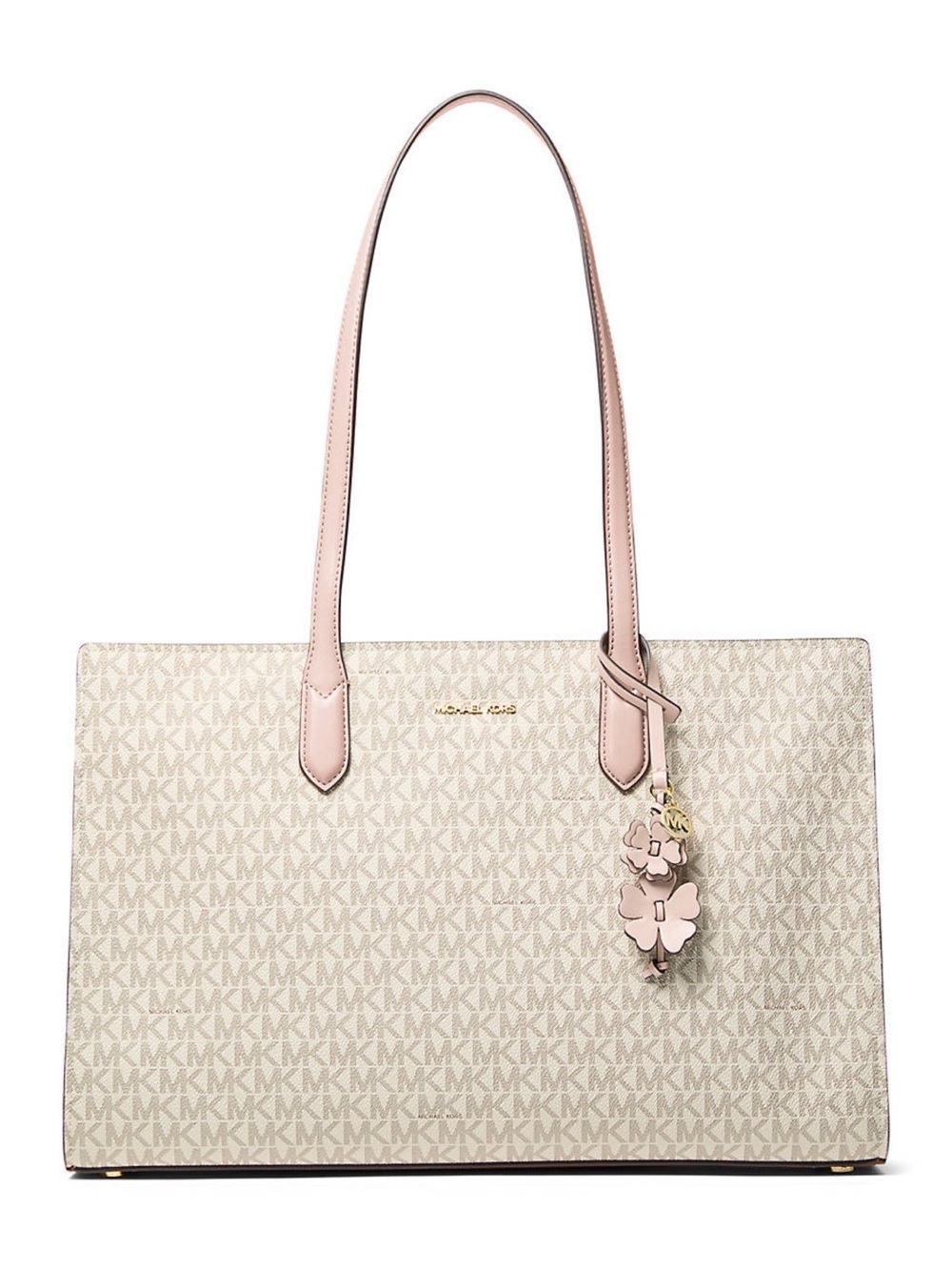 Michael Kors Scarlett Cream Logo Tote with Pale Pink Trim